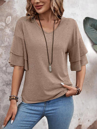 Thumbnail for V-Neck Half Sleeve Blouse - T - 5 COLORS -