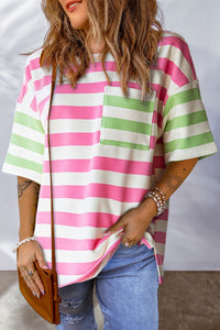 Thumbnail for Striped Round Neck Half Sleeve T-Shirt - T - 2 COLORS -