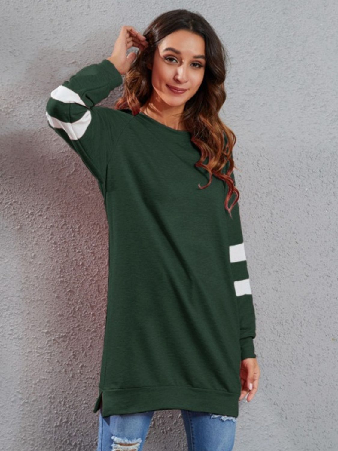 Full Size Striped Round Neck Long Sleeve T-Shirt - T - 1 COLOR -