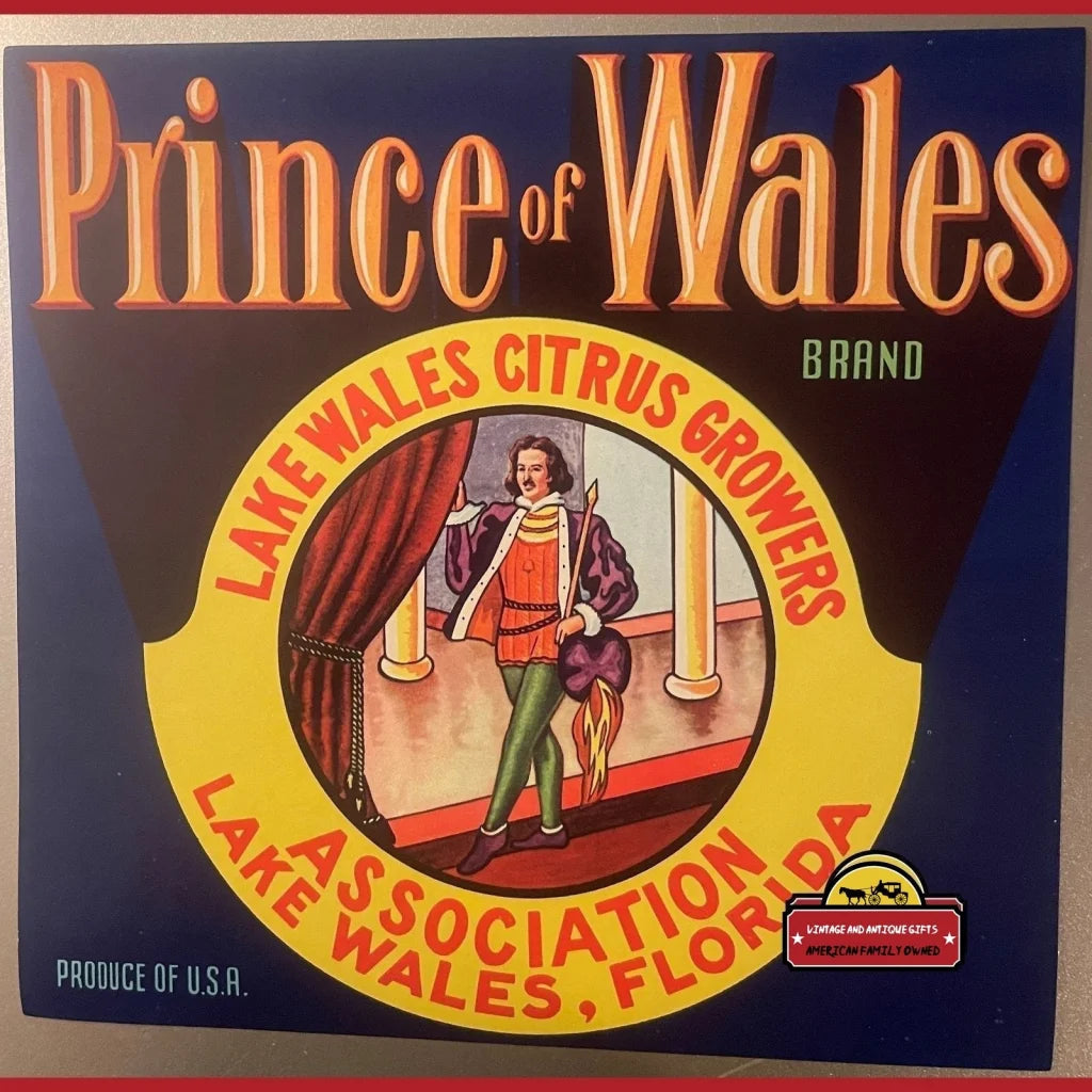 Antique Vintage Prince of Wales Crate Label, Lake Wales, Fl 1950s