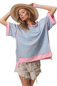 Thumbnail for BiBi Exposed Seam Stripe Contrast T-Shirt - T - 1 COLOR -