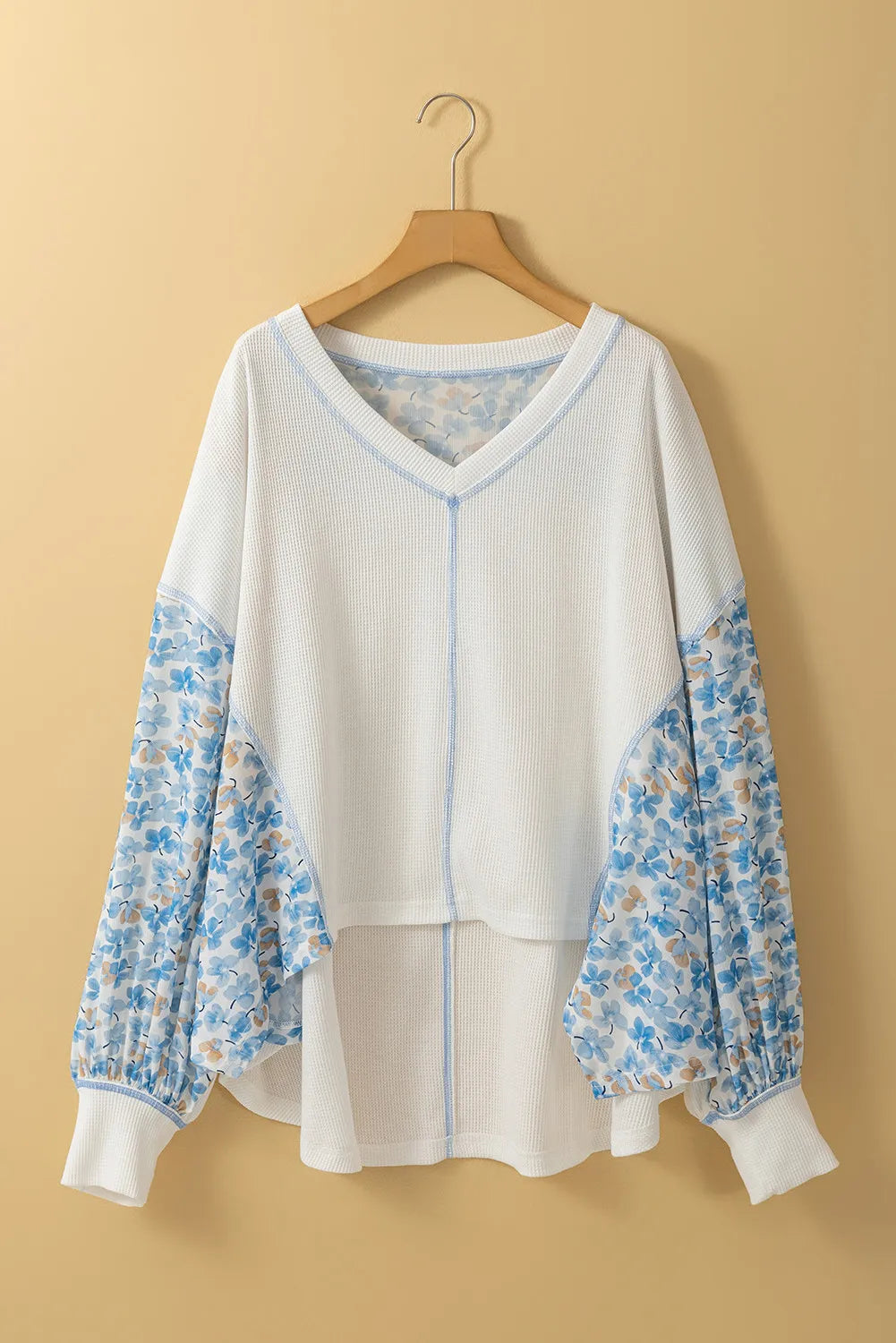 Printed V-Neck Long Sleeve Blouse - T - 1 COLOR -