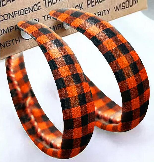 Plaid Faux Leather Hoop Earrings - T - 5 COLORS -