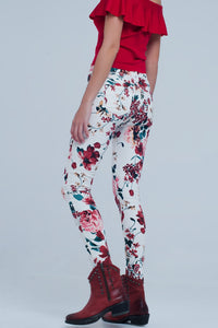 Thumbnail for Q2 - White Jeans With Roses Print - 1 COLOR -