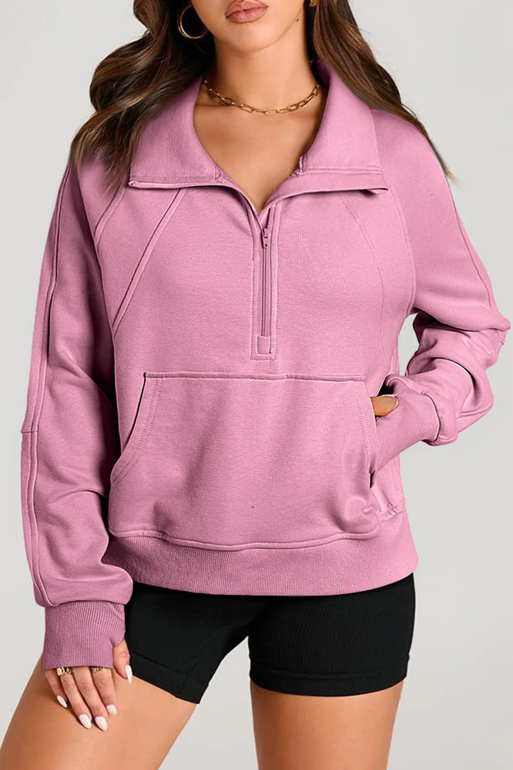 Half Zip Long Sleeve Sweatshirt - T - 1 COLOR -