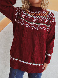 Thumbnail for Cable-Knit Mock Neck Long Sleeve Sweater - T - 2 COLORS -