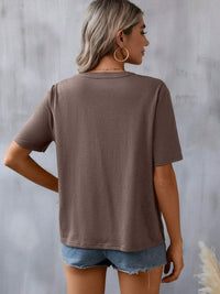 Thumbnail for Embroidered Notched Short Sleeve T-Shirt - T - 5 COLORS -