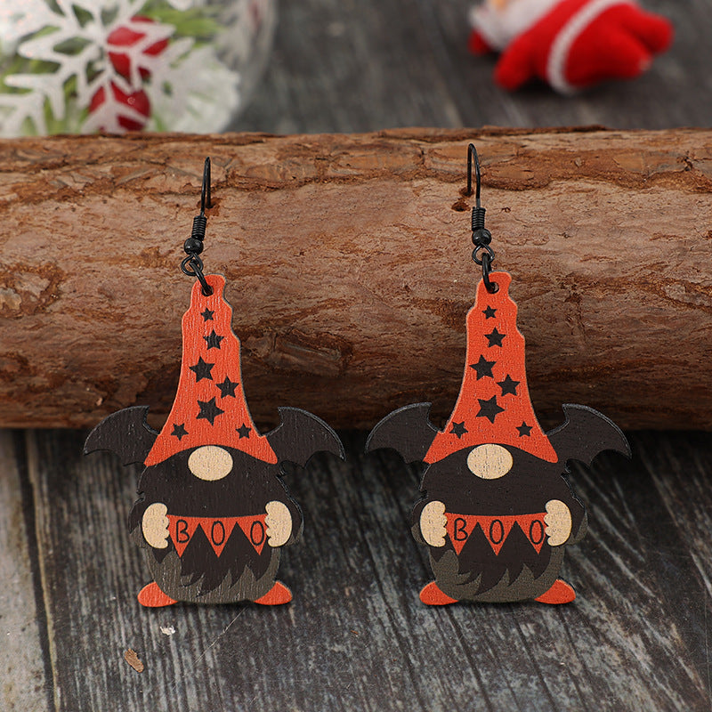 Wooden Point Hat Gnome Shape Earrings - T - 1 COLOR -