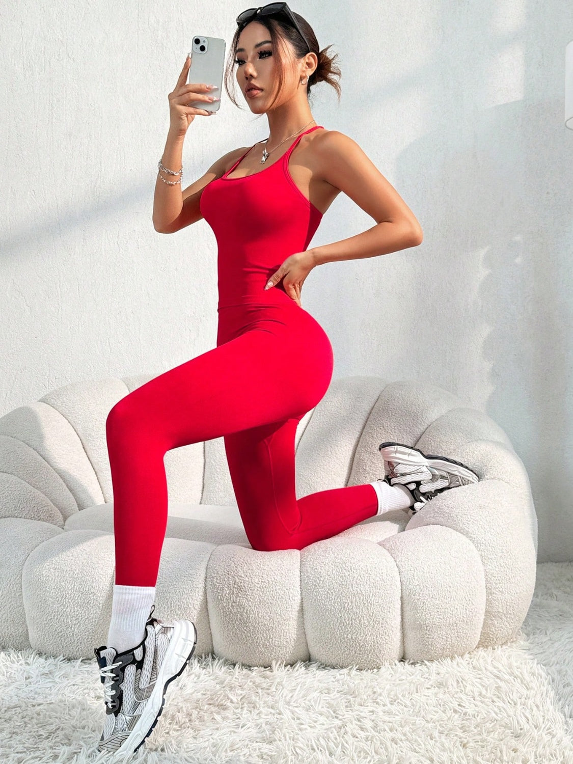 Scoop Neck Top and Leggings Active set - 2 PCS. - T - 1 COLOR -