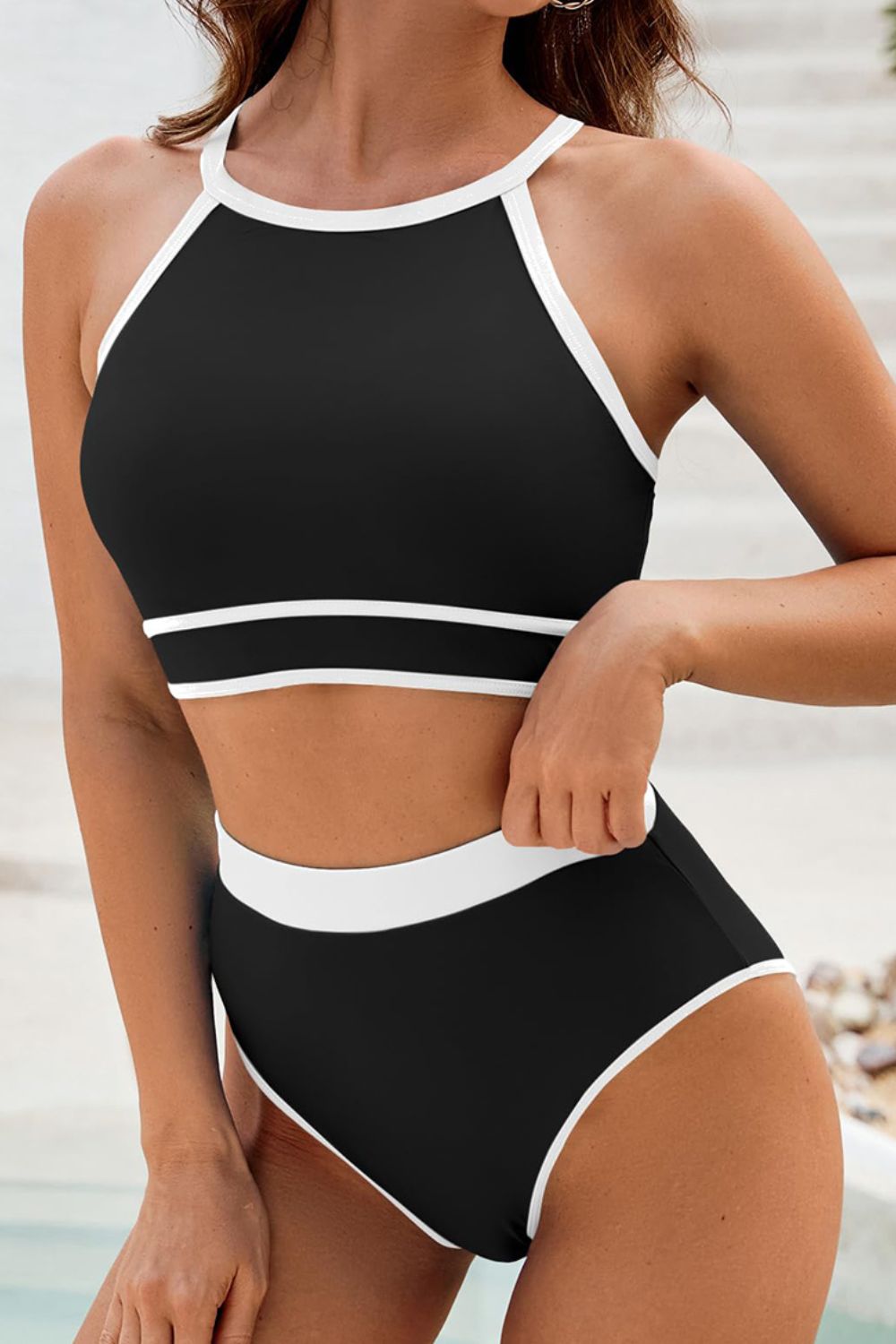 Crisscross Contrast Trim Bikini Set - T - 1 COLOR -