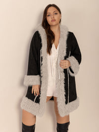 Thumbnail for Plus Size Fuzzy Trim Open Front Long Sleeve Hooded Coat - 1XL THRU 4XL ONLY - T - 1 COLOR