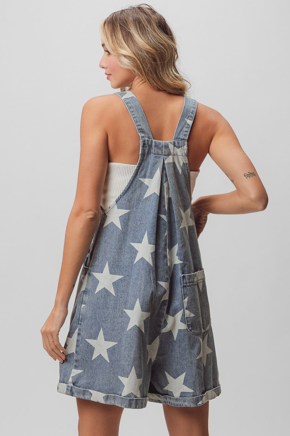 BiBi Star Washed Sleeveless Denim Shortalls - T - 1 COLOR -