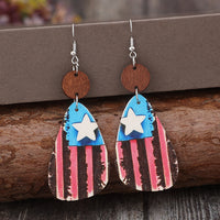 Thumbnail for US Star & Stripes Wooden Dangle Earrings - T -