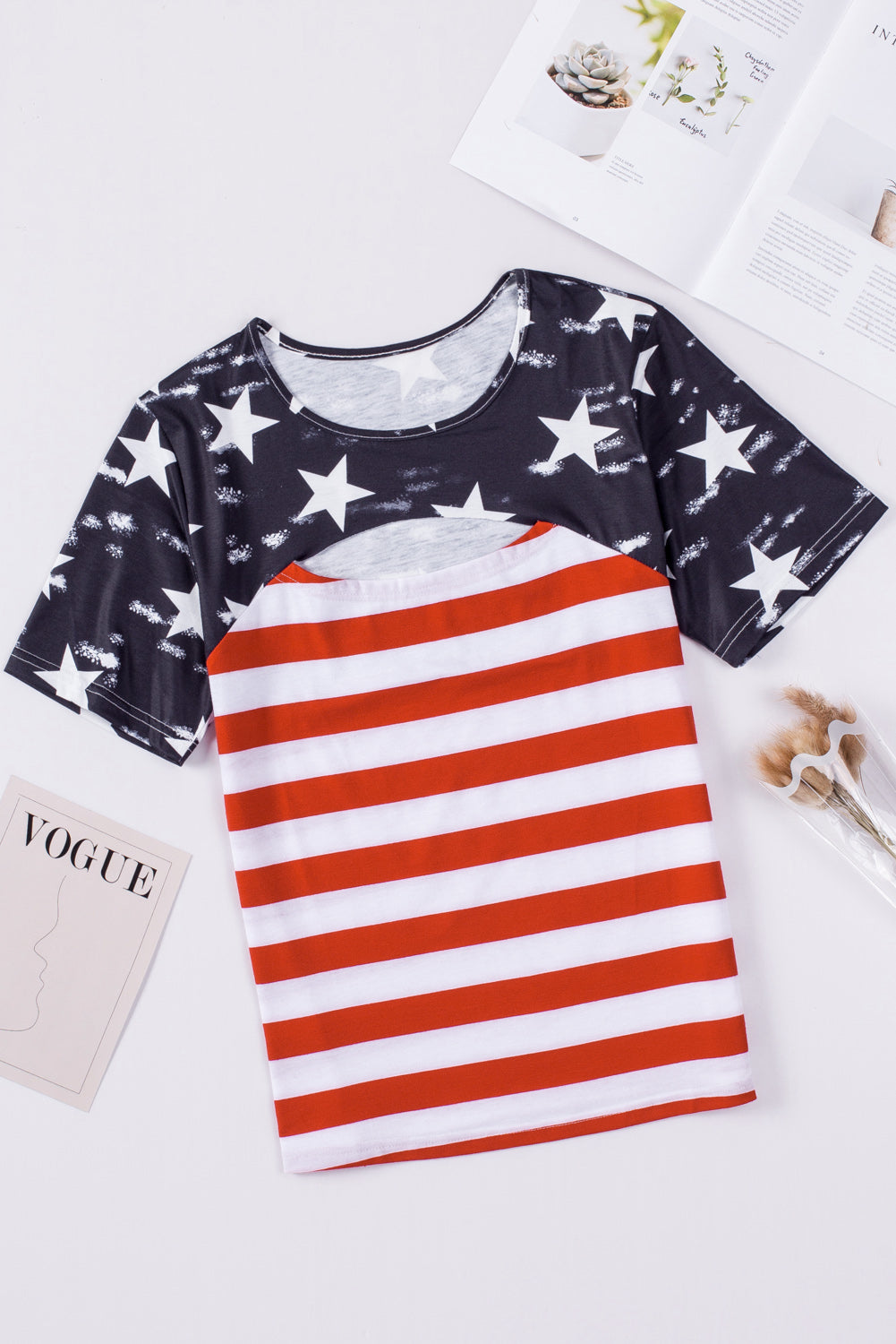 Cutout Striped Round Neck Short Sleeve T-Shirt - T - 1 COLOR -