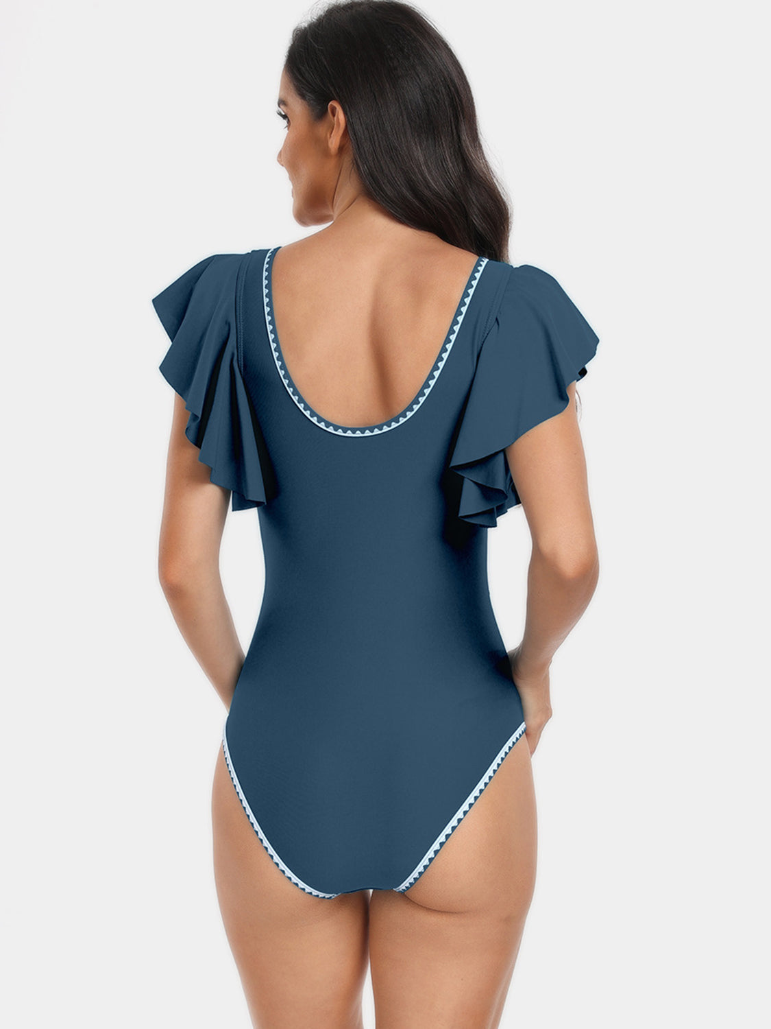 Plunge Cap Sleeve One-Piece Swimwear - T - 6 COLORS -