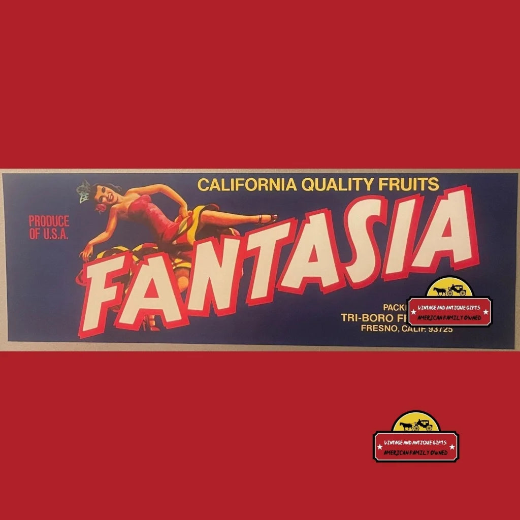 Vintage Fantasia Crate Label, Fresno, Ca 1960s Dancer