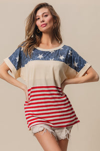 Thumbnail for BiBi American Flag Theme Short Sleeve T-Shirt