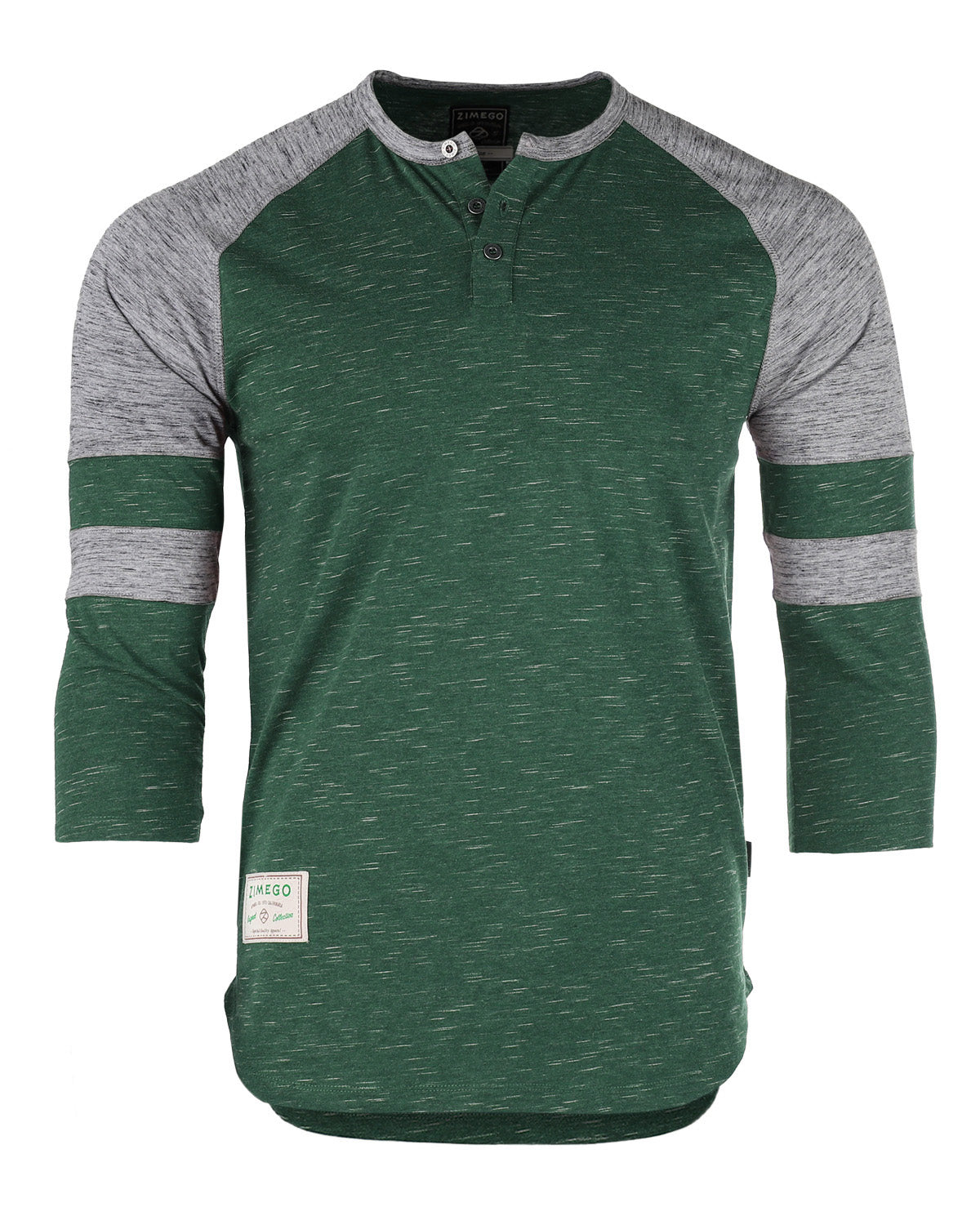 Men's 3/4 Sleeve GREEN Baseball Football College Raglan Henley Athletic T-Shirt - 2 COLOR COMBOS -