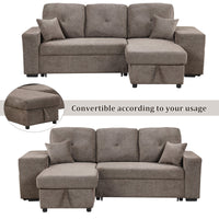 Thumbnail for Reversible Sleeper Sectional Sofa Bed With Side Shelf and 2 Stools,Pull-Out L-Shaped Sofa Bed,Corner Sofa-Bed With Stora