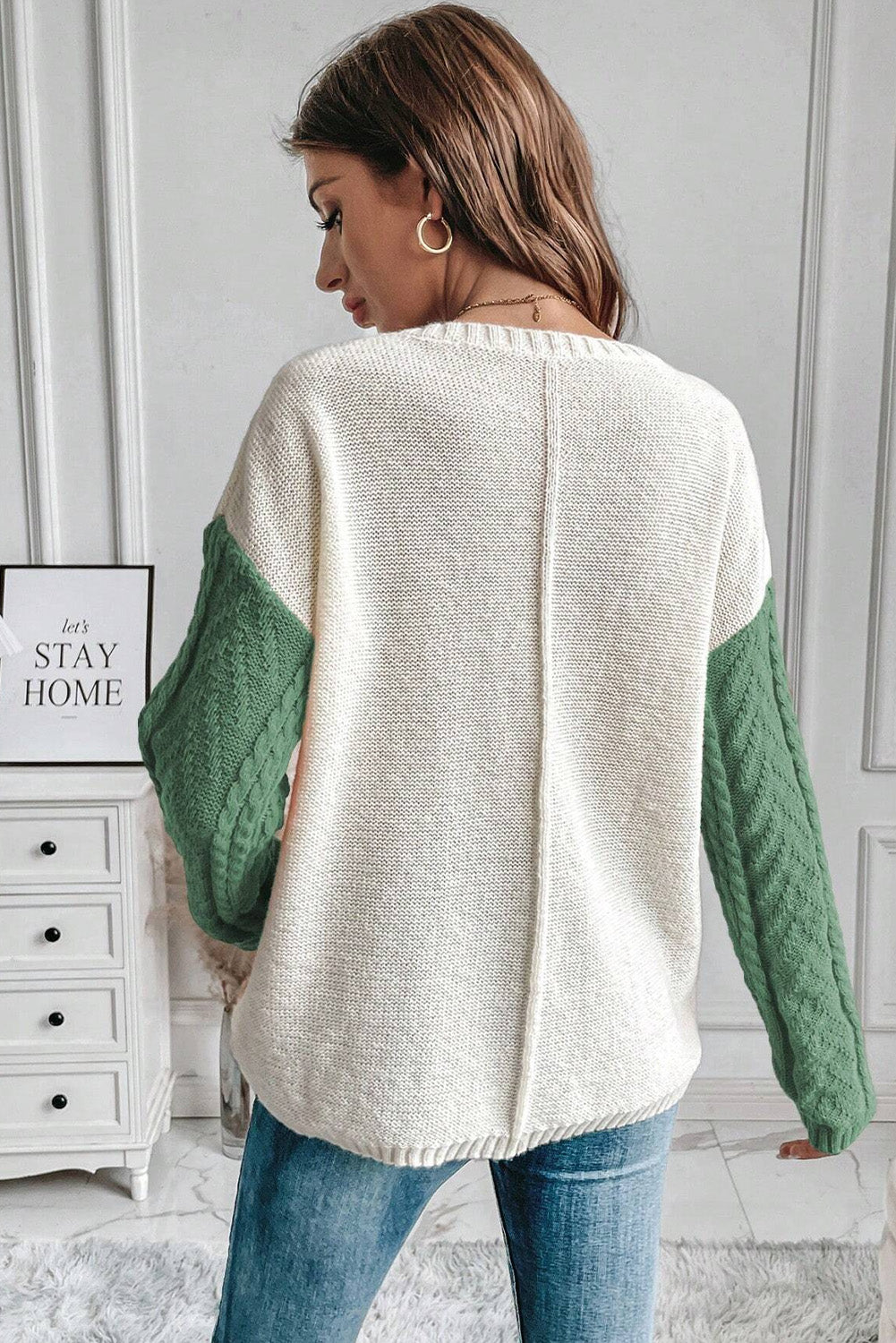 Double Take Full Size Color Block Drop Shoulder Sweater - 3 SIZE COMBOS - T - 2 COLORS