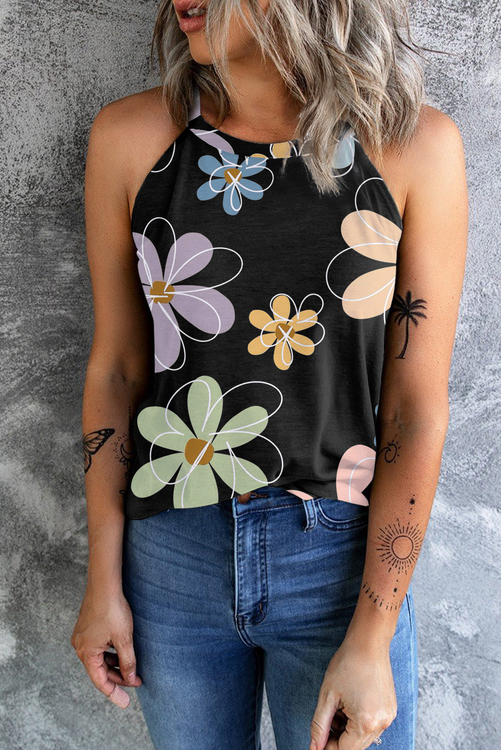 Printed Round Neck Tank - T - 1 COLOR -