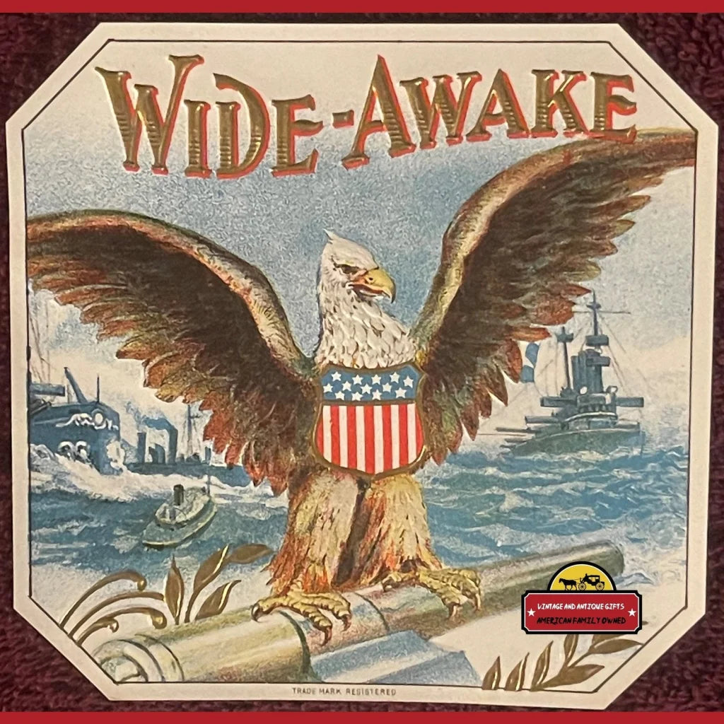 1910s Antique Patriotic Wide Awake Cigar Label, Us Navy, Great White Fleet!