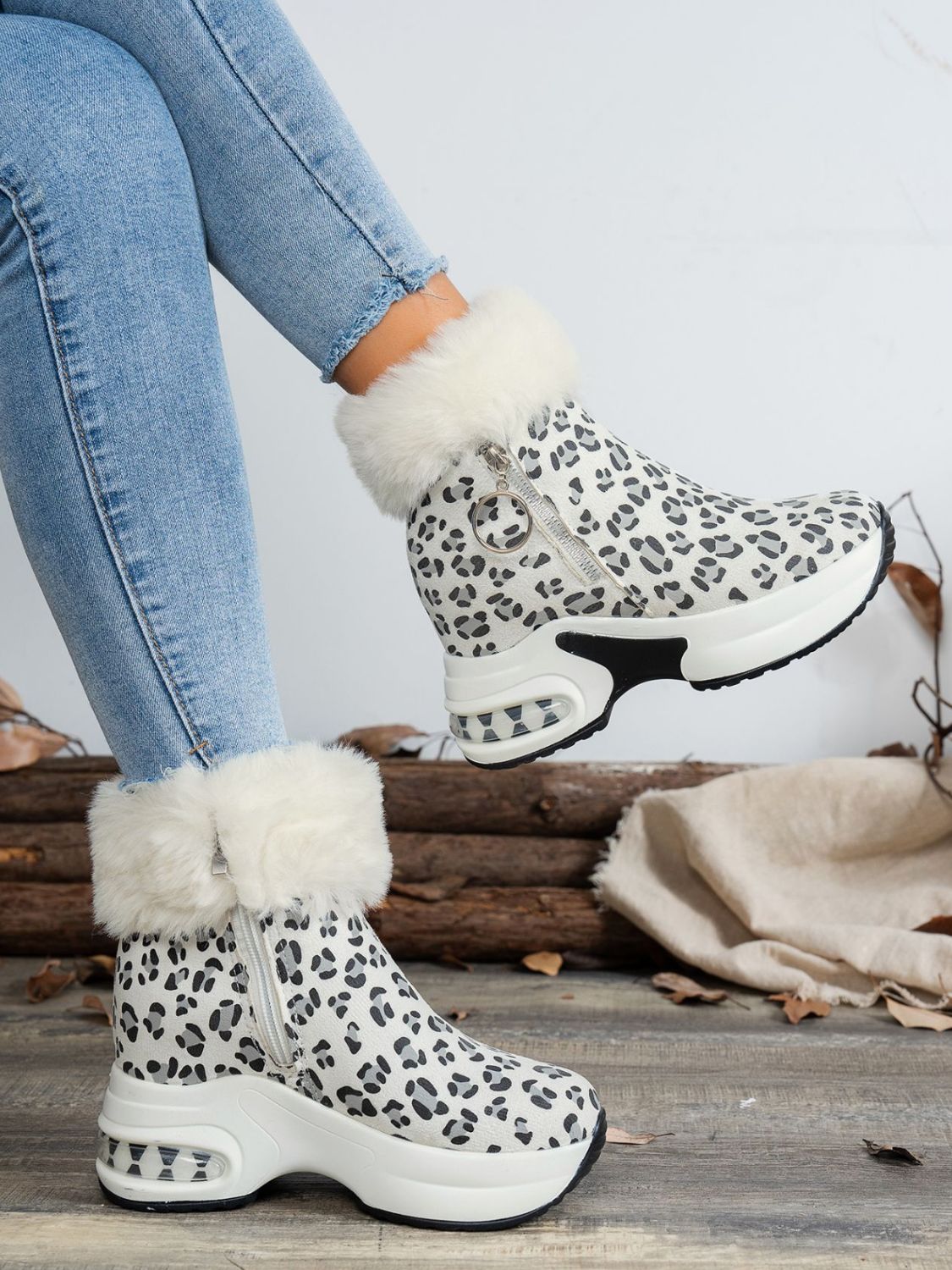 Side Zipper Leopard Platform Boots - T - 2 COLORS -