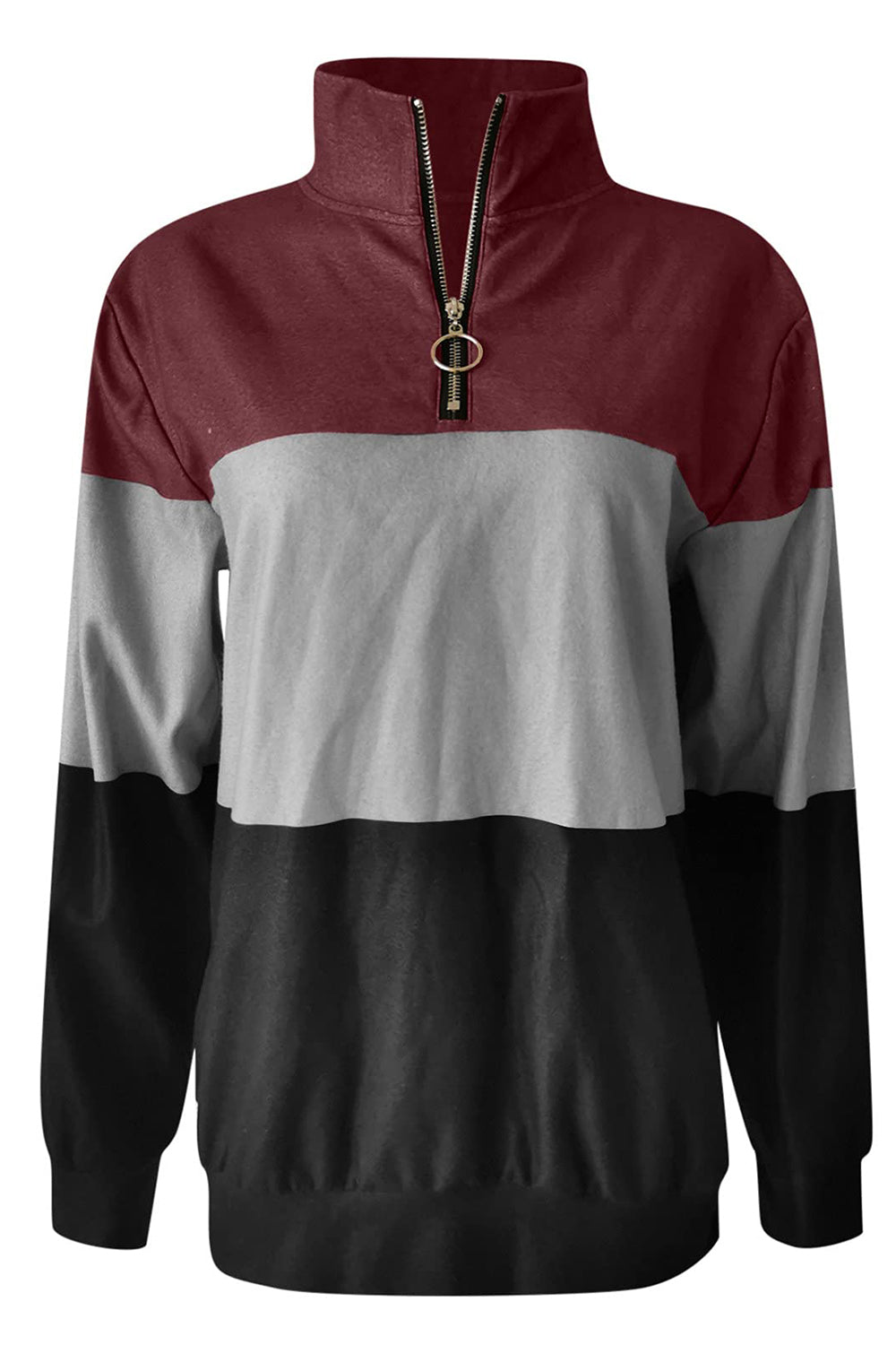 Full Size Color Block Quarter Zip Long Sleeve Sweatshirt - T - 3 COLORS -