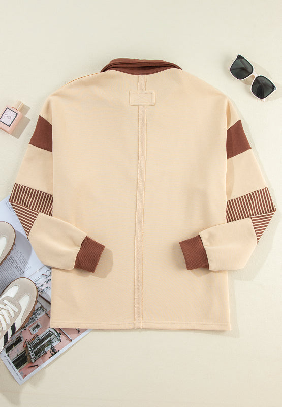 Color Block Johnny Collar Long Sleeve Sweatshirt - T - 2 COLORS -