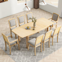 Thumbnail for Rustic Extendable 84inch Dining Table Set With 24inch Removable Leaf , 6 Upholstered Armless Dining Chairs and 2 Padded