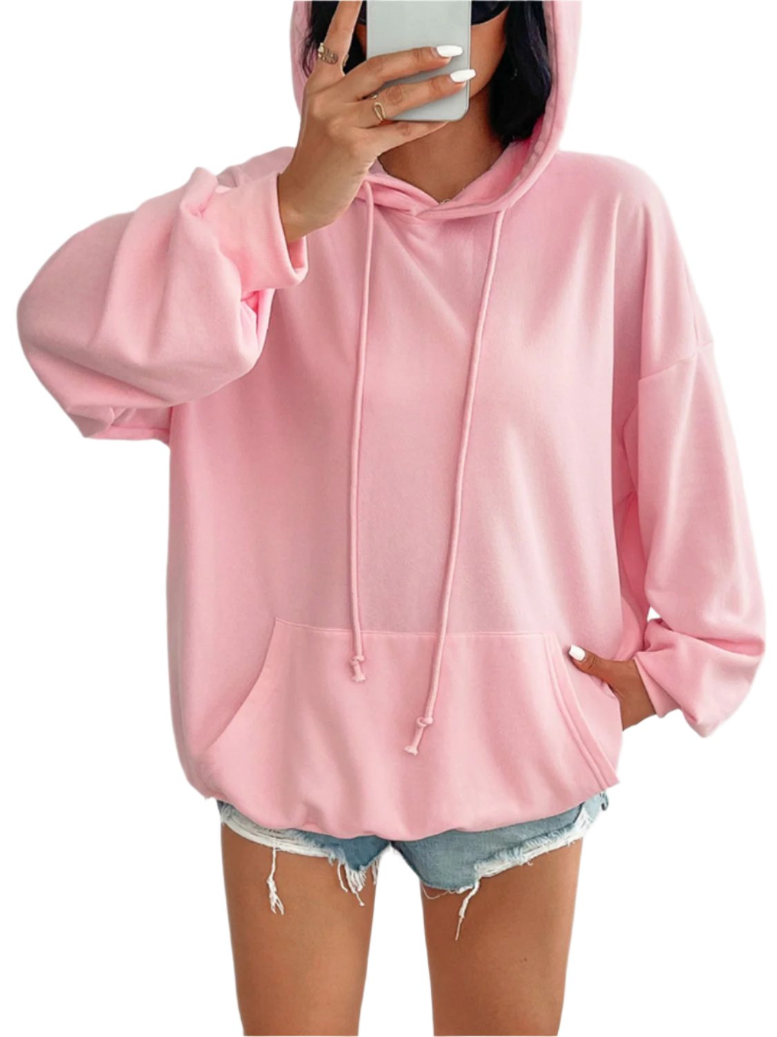 Devine Drawstring Long Sleeve Hoodie - T - 1 COLOR -