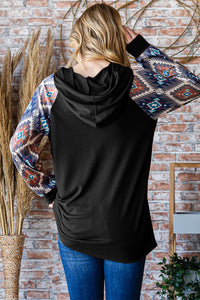 Thumbnail for Heimish Half Button Printed Long Sleeve Hooded Top - T - 1 COLOR -