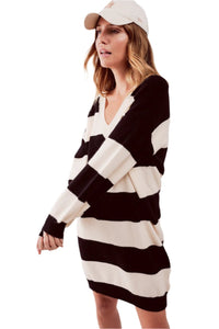 Thumbnail for Q2 - Stripe Jumper Dress in Black - 1 SIZE FITS ALL - 1 COLOR -