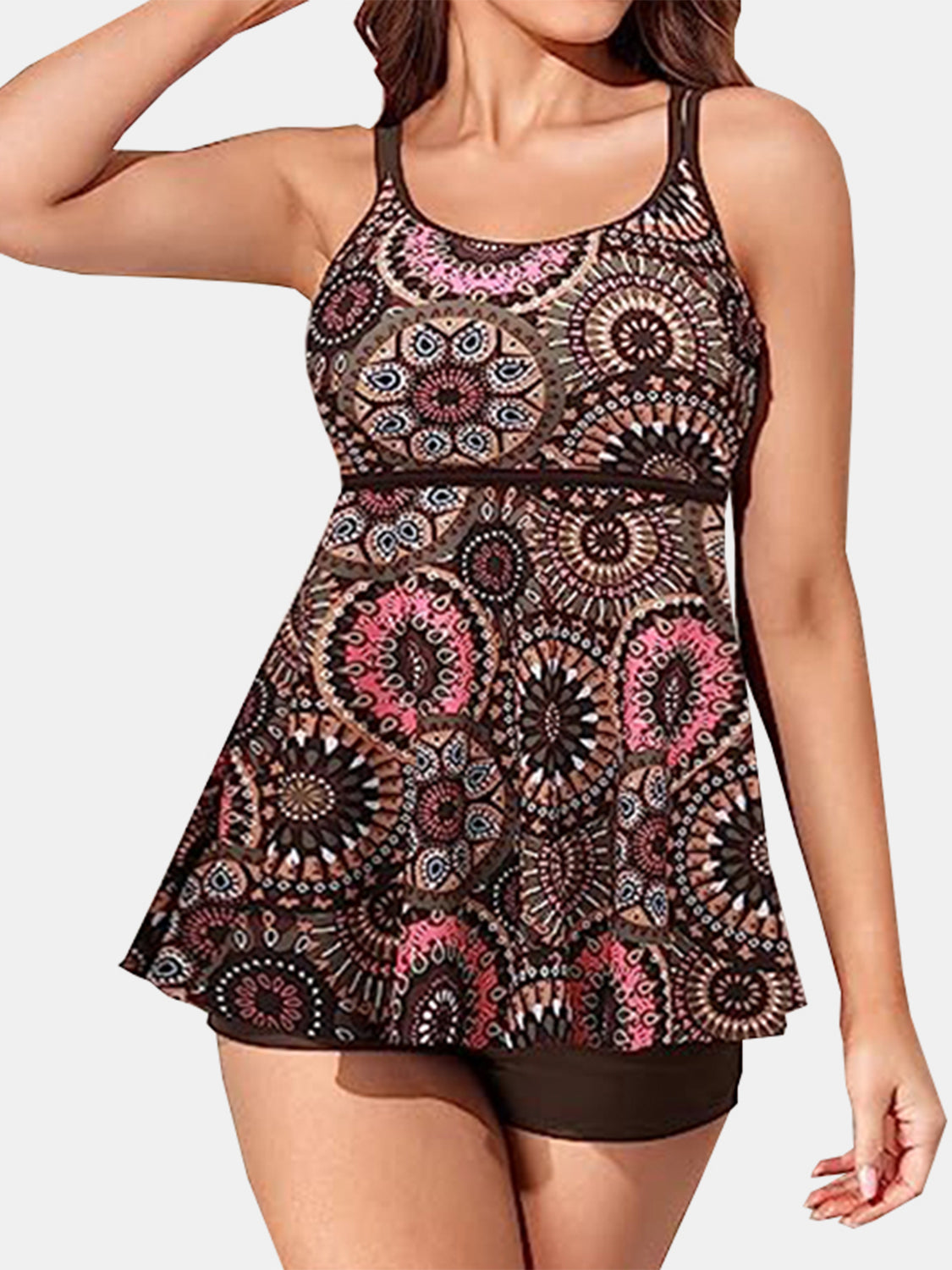 Printed Scoop Neck Two-Piece Swim Set - T - 4 COLORS/PATTERNS -