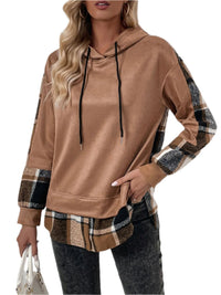 Thumbnail for Perfee Drawstring Slit Plaid Long Sleeve Hoodie - T - 1 COLOR -