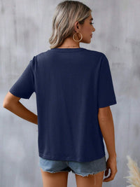 Thumbnail for Embroidered Notched Short Sleeve T-Shirt - T - 5 COLORS -