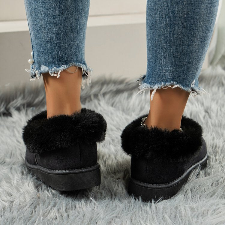 Thermal Fuzzy Tied Round Toe Shoe Boots - T - 2 COLORS -