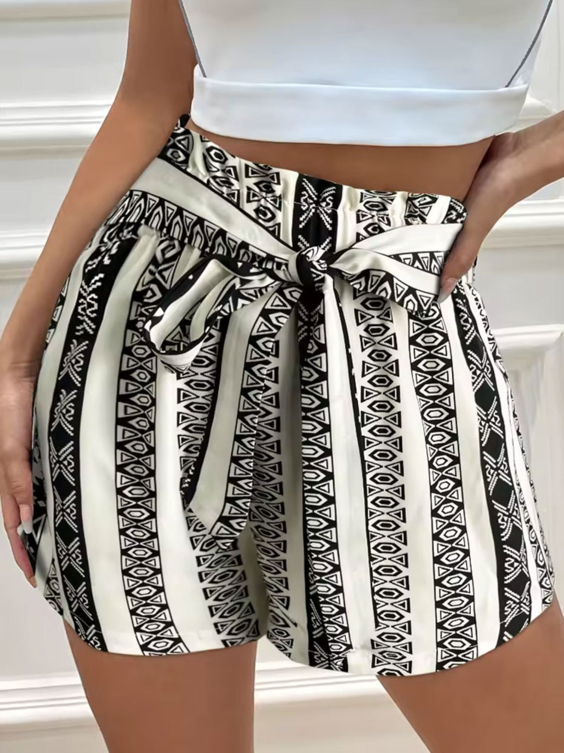 Tied Geometric Shorts - T - 1 COLOR -