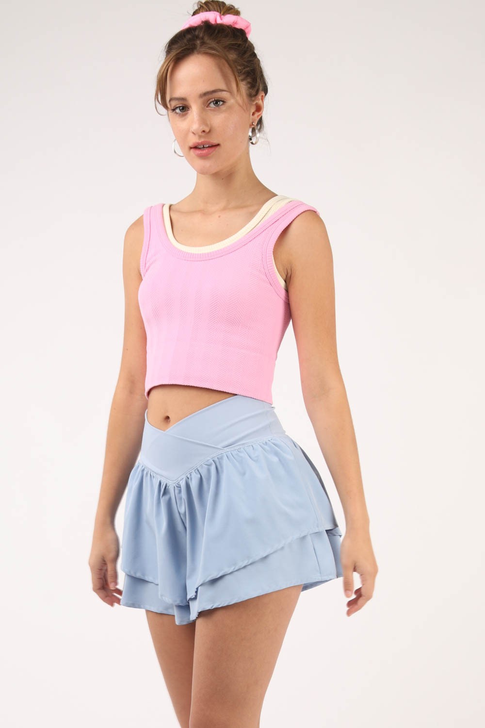 VERY J V-Shaped High Waist Layered Active Shorts - T - 1 COLOR -