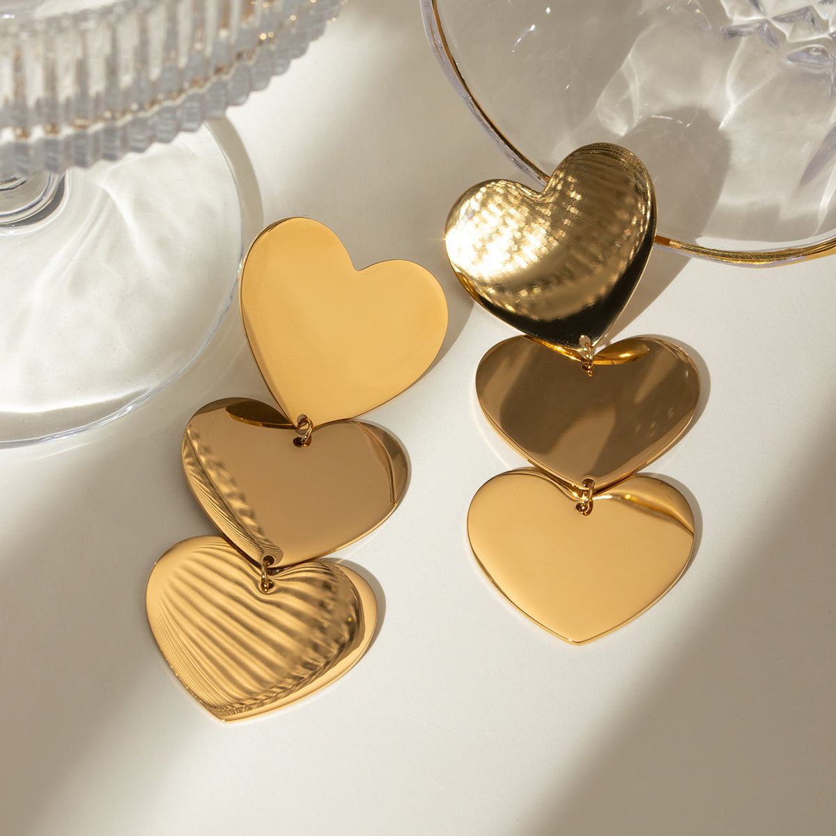 18K Gold-Plated Heart Earrings - T - 1 FINISH -