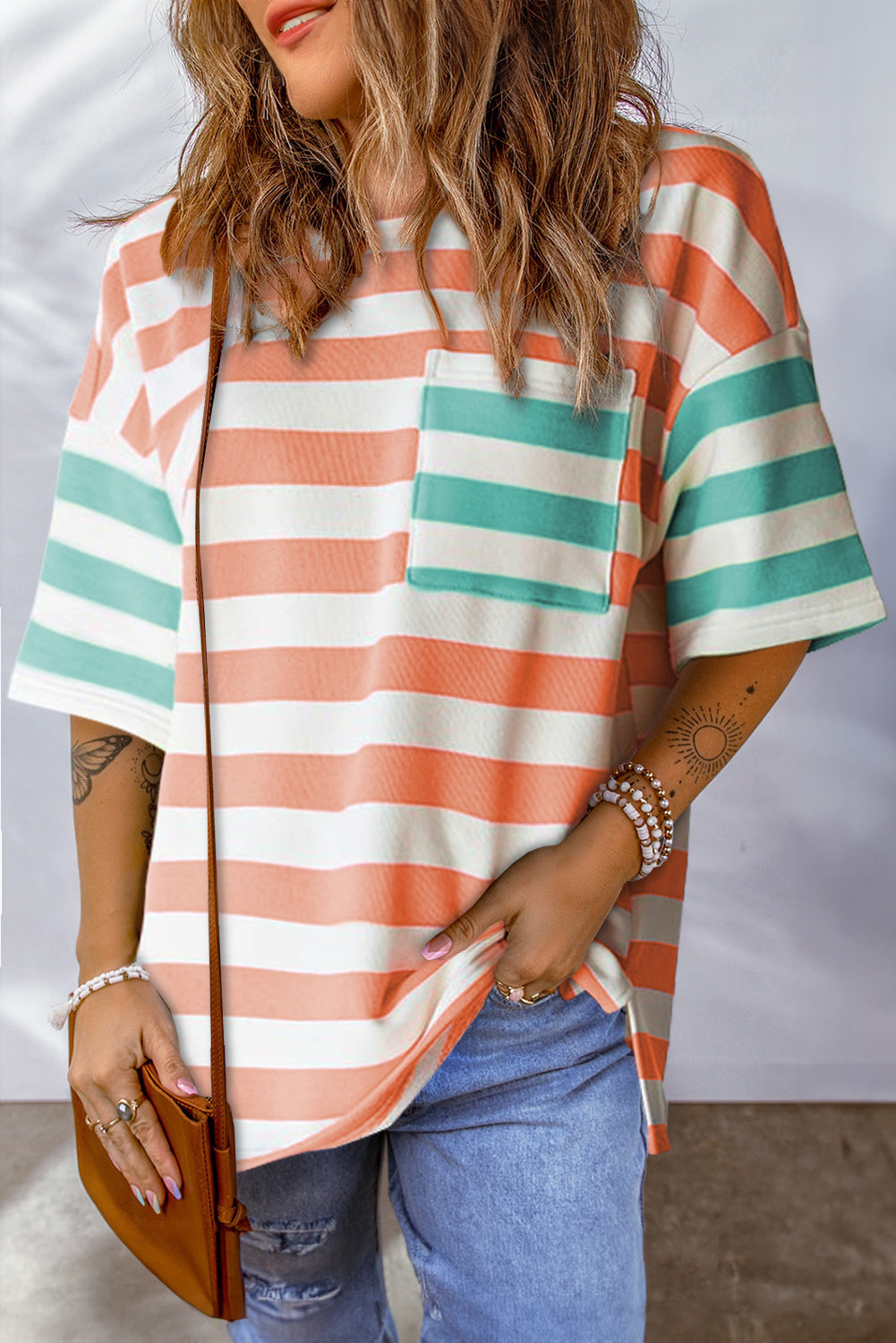 Striped Round Neck Half Sleeve T-Shirt - T - 2 COLORS -