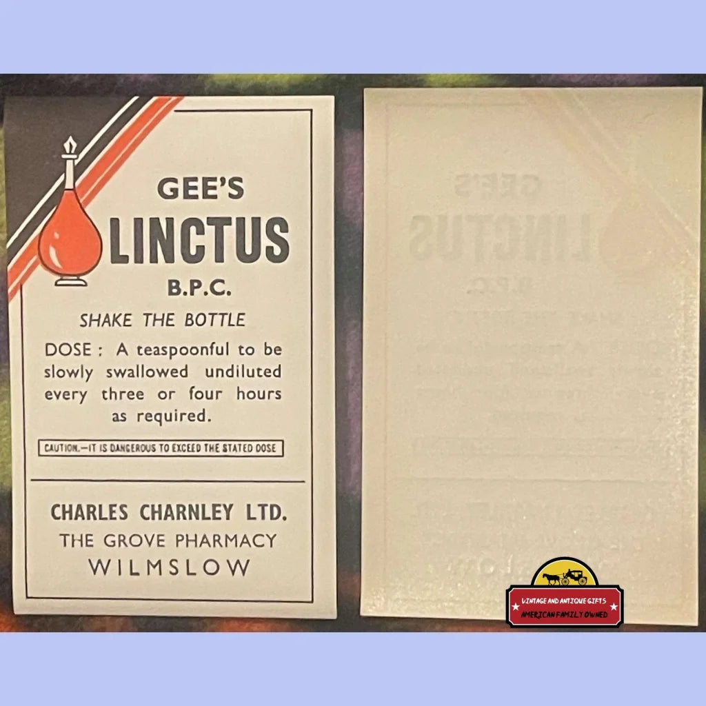 Very Rare Antique Vintage Gee's Linctus Label, Opium and Alcohol, 1910s - 1920s