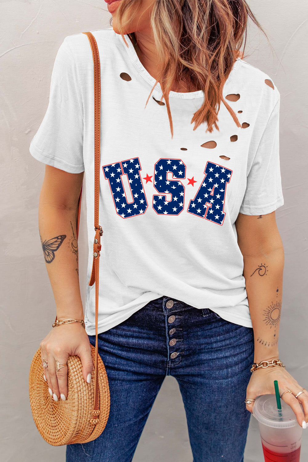 USA Round Neck Short Sleeve T-Shirt - T - 1 COLOR -