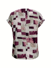 Thumbnail for Printed Notched Short Sleeve Blouse - T - 1 COLOR -