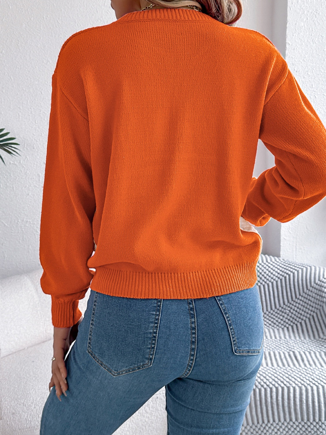 Contrast Round Neck Long Sleeve Sweater - T - 3 COLORS -