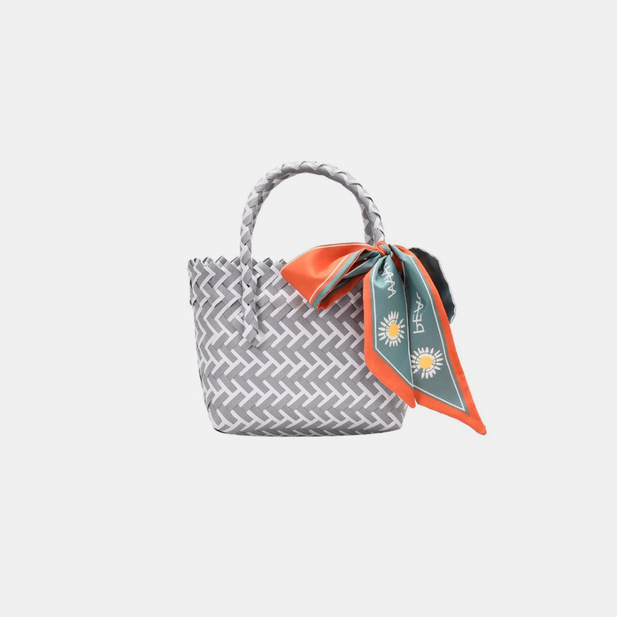 Small Contrast Woven Handbag with Ribbon - T - 4 COLORS -