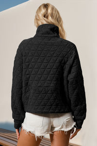 Thumbnail for Double Take Half Zip Long Sleeve Quilted Sweatshirt with Pocket - T - 5 COLORS -