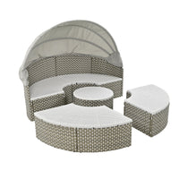 Thumbnail for Patio Furniture Round Outdoor Sectional Sofa Set Rattan Daybed Two-Tone Weave Sunbed With Retractable Canopy, Separate S