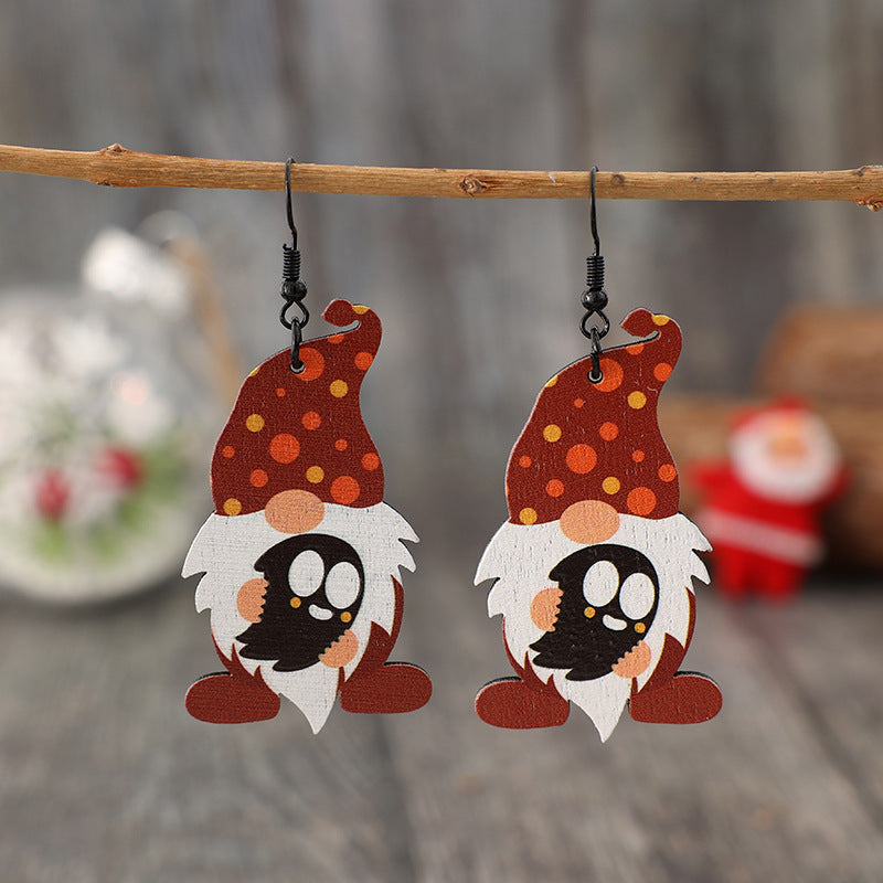 Gnome Wooden Dangle Earrings - T - 1 COLOR -