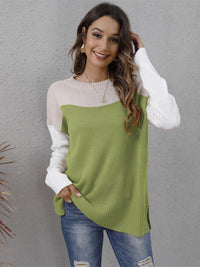 Thumbnail for Color Block Round Neck Sweater - T - 3 COLORS -